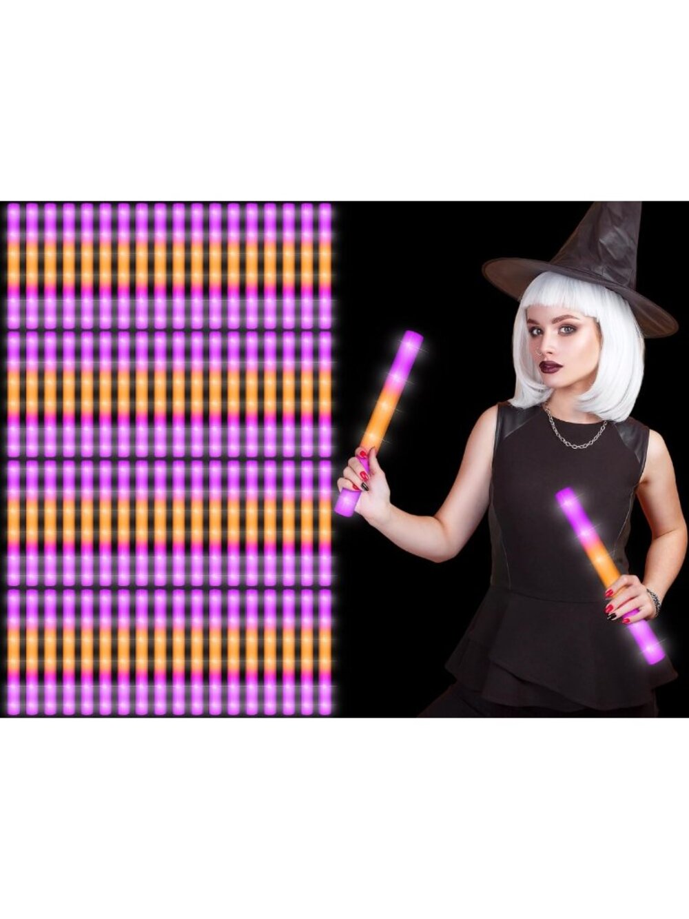 72 Glow Sticks - 16 Inch LED Foam Party Favors in Orange & Purple, Glow in Dark